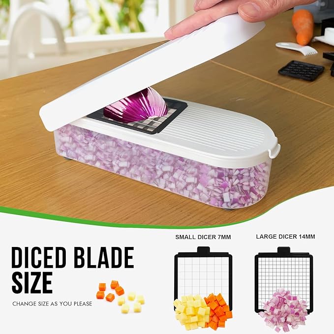 LHS Multifunctional Food Chopper - Onion, Vegetable Slicer Dicer Cutter, Potato Cutter - Veggie Chopper with Container (4 in 1, White)