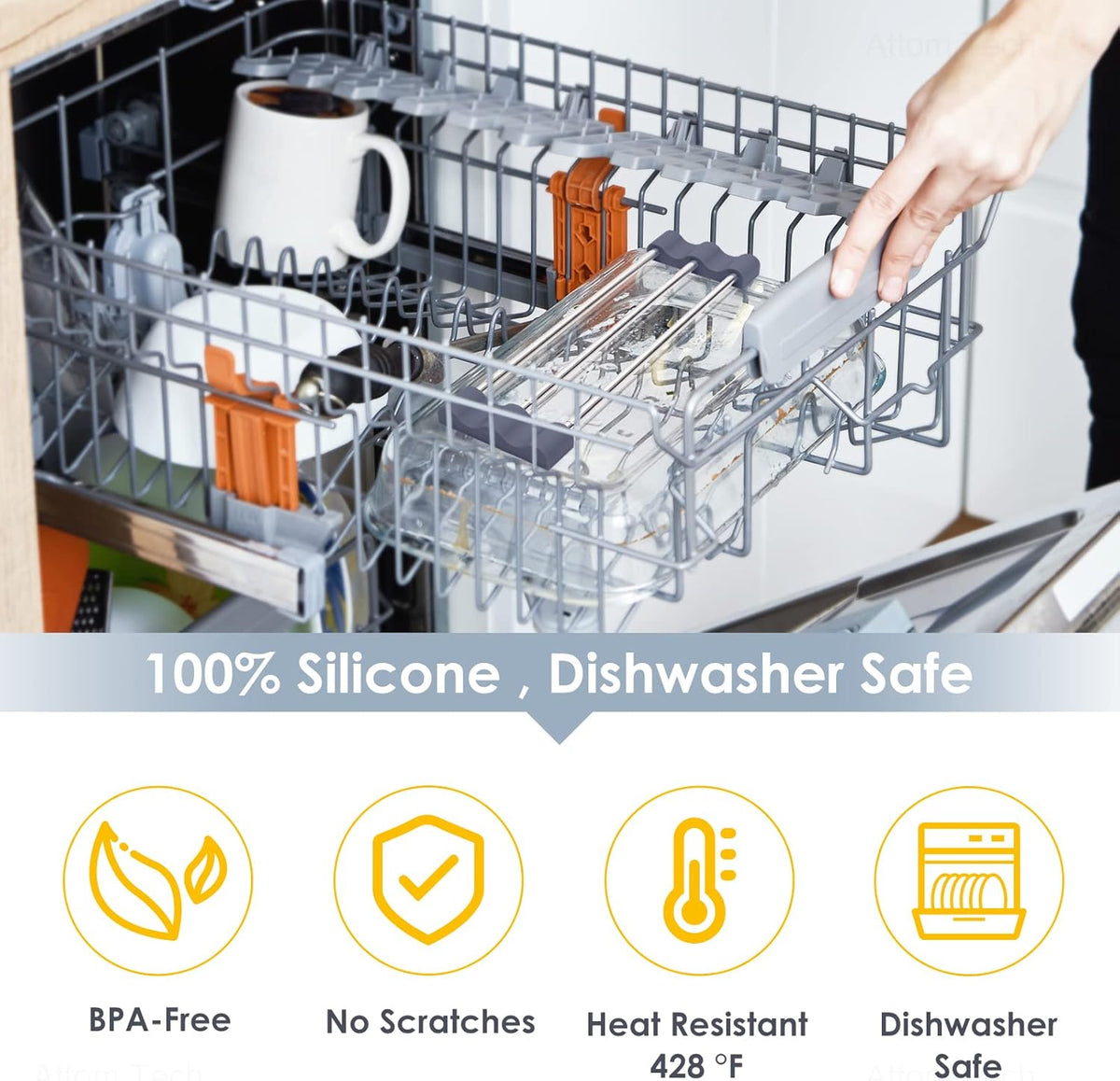 Tomorotec Adjustable Over-The-Sink Kitchen Rack for Dishcloths, Sponges, Bottles and Brushes - Heat-Resistant Stainless Steel with Slim, Expandable Design and Multifunctional Silicone Holder