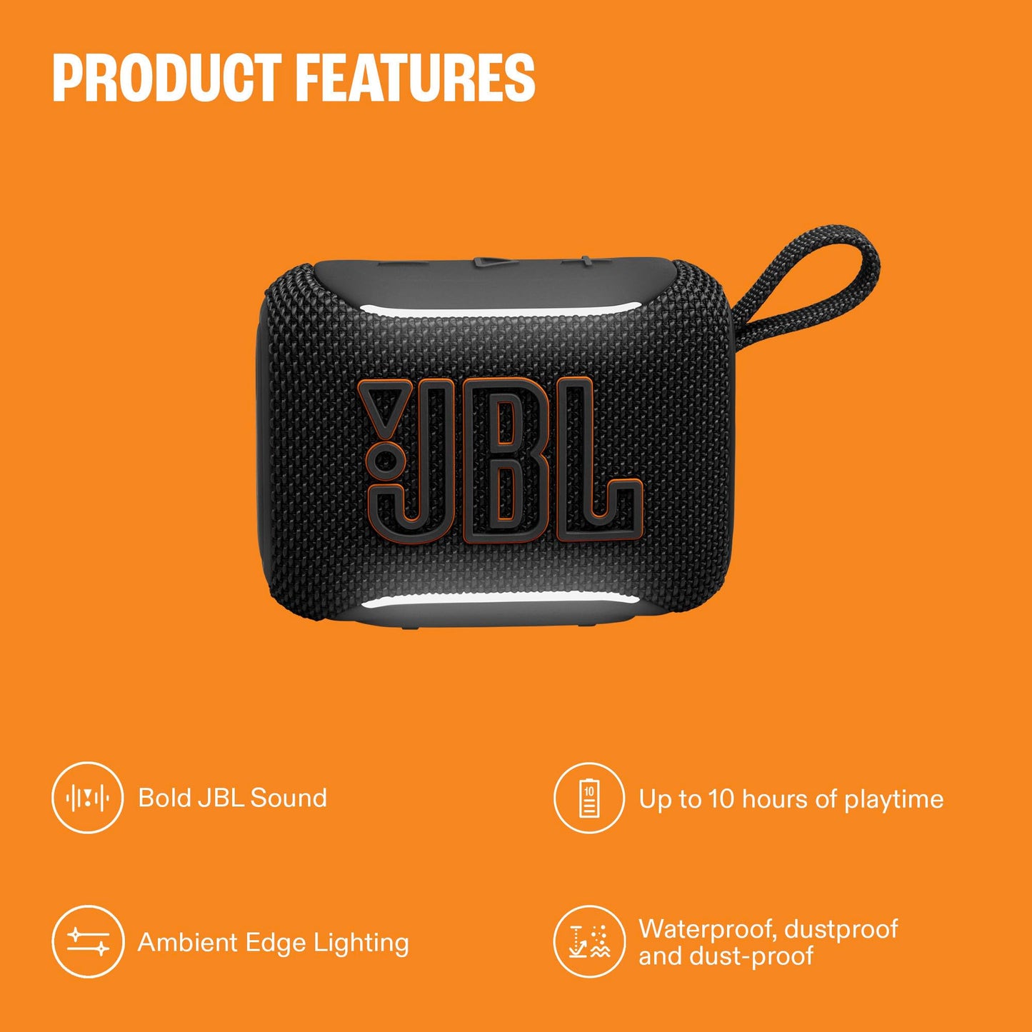 JBL Go 5 Portable Bluetooth Speaker, Waterproof and Dustproof - Black