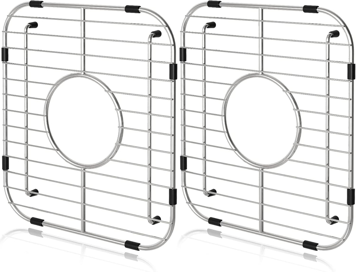 Orgneas Sink Protectors for Kitchen Sink, Universal Double Bowl Sink Bottom Grid 12.5"x10.5"x1.25", 304 Premium Stainless Steel Kitchen Sink Protector Grid Sink Grate Rack Centered Drain 2 Packs