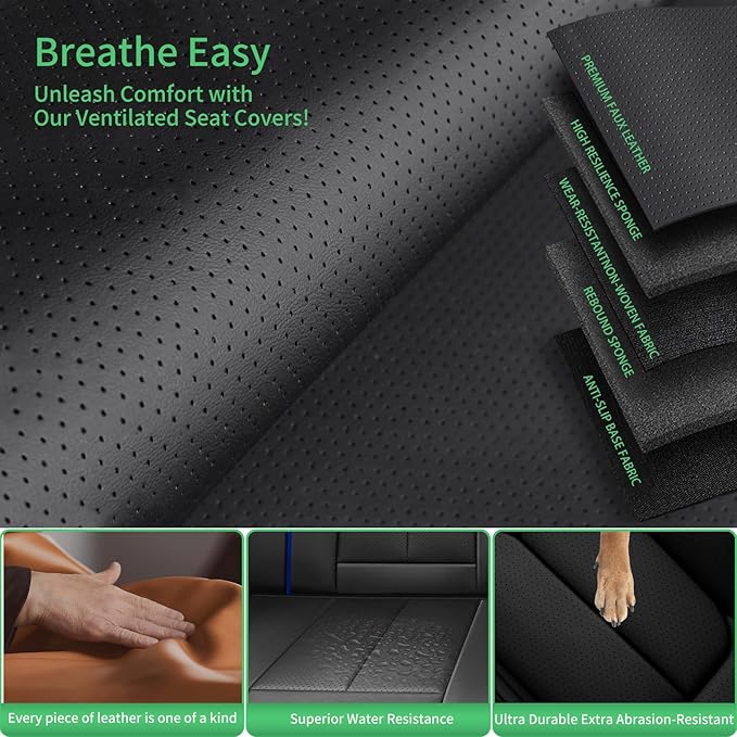 Fit Accord Car Seat Covers for Honda Accord 2003-2024 2025 2026 -Upgraded Premium Waterproof & Breathable Leather,Airbag Compatible,All-Weather Seat Cushion Protector,Full Set,Black-Blue