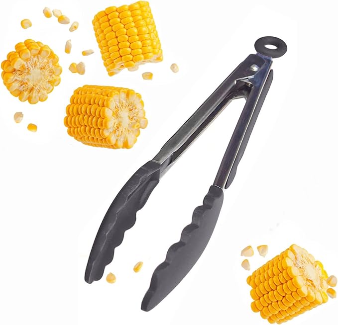 StarPack Premium Silicone Kitchen Tongs 9-Inch - Stainless Steel with Non-Stick Silicone Tips, High Heat Resistant to 600°F, For Cooking, Serving, Grill, BBQ & Salad (Gray Black)