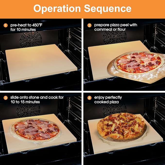Small 10x10 Inch Cordierite Pizza Stone for RV Camper Oven & Grill, Square Baking Stone for Pizza, Bread, Pies, BBQ, Durable and Safe, with Plastic Scraper