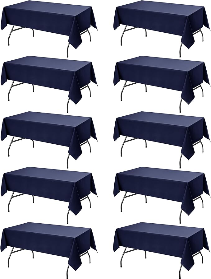 10-Pack Navy Blue Tablecloths for Rectangle Tables, 60 x 84 Inches, Stain-Resistant Polyester Fabric for 4 Foot Tables - Washable Table Covers for Weddings, Banquets, Birthday Parties, Events