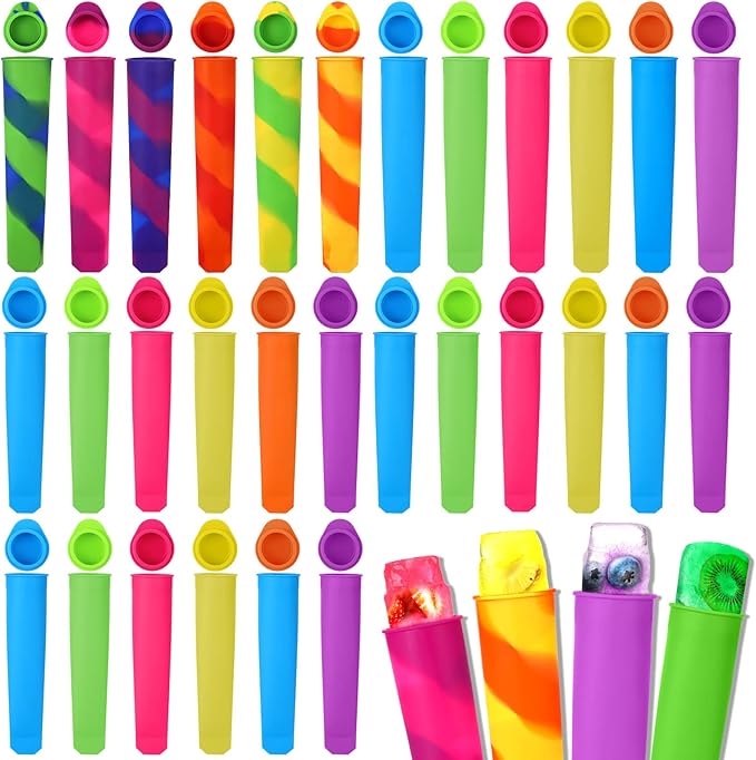 Lallisa 30 Pcs Ice Cream Molds Silicone Ice Lolly Mold Color Reusable Ice Lolly Mold with Lid Silicone DIY Homemade Ice Cream Maker Molds for Kids Adult Yogurt Freezer Summer Party
