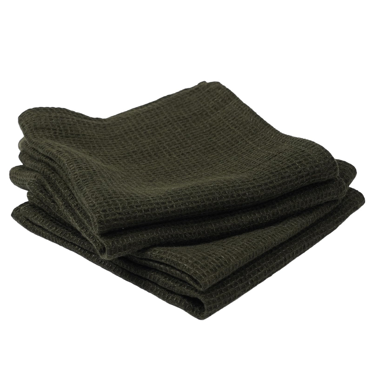 HSOFTIFY 100% Flax Linen Washcloths, Waffle Weave, 13x13 Inch, Reusable Face Cloth Clean Towels, 4-Pack (Green)