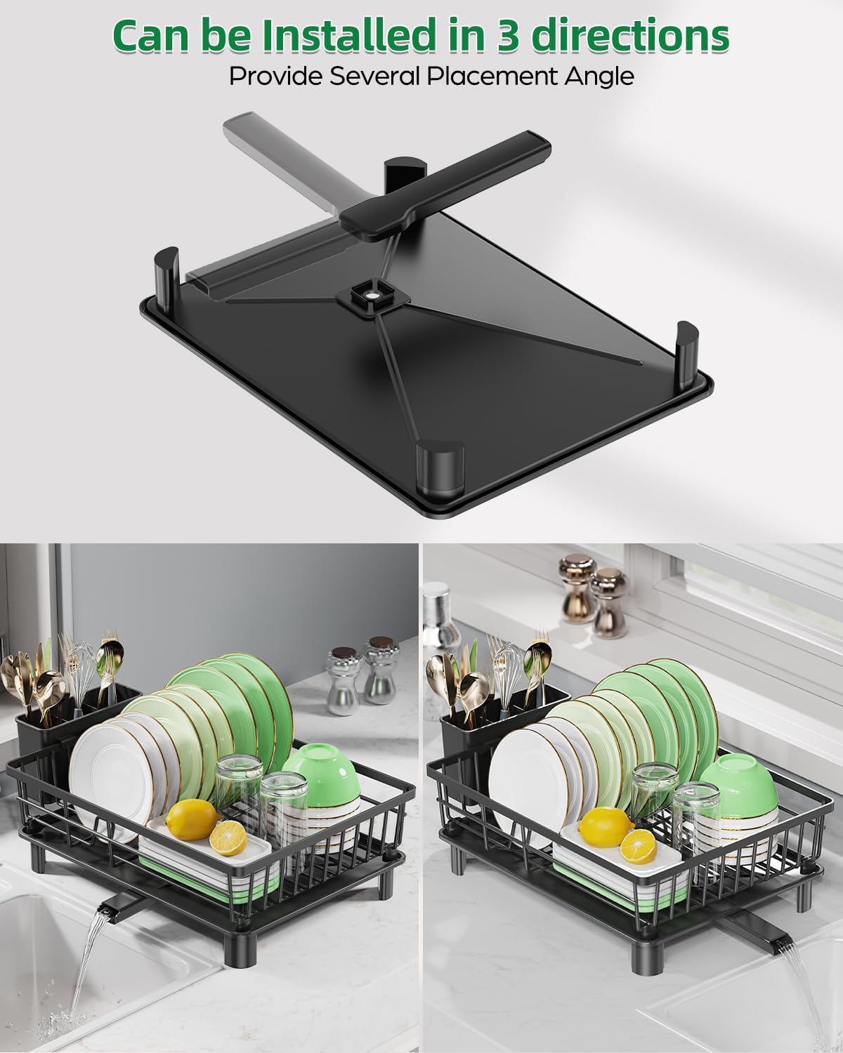 Dish Drying Rack for Kitchen Counter, Stainless Steel Drainer Anti Rust, Smart Drainage System Drainboard with Detachable Cutlery Holder, Handwash Dish Helper for Home, Apartment Space Saving