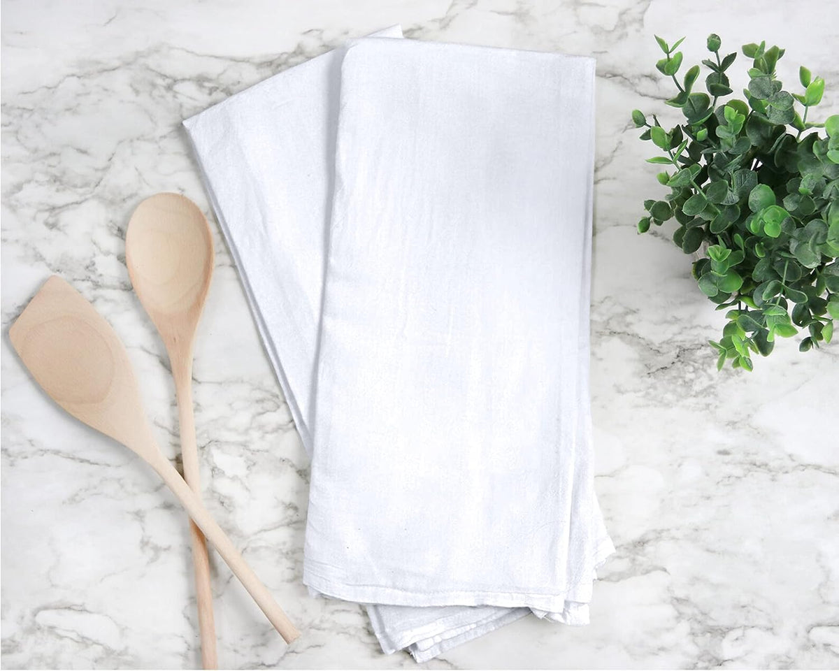 RUVANTI Flour Sack Towels 6 Pack 28x28 Inch, 100% Cotton Tea Towel, Reusable, Machine Washable, Absorbent BarTowels - Dish Cloth Perfect for Drying Dishes & Cleaning - White