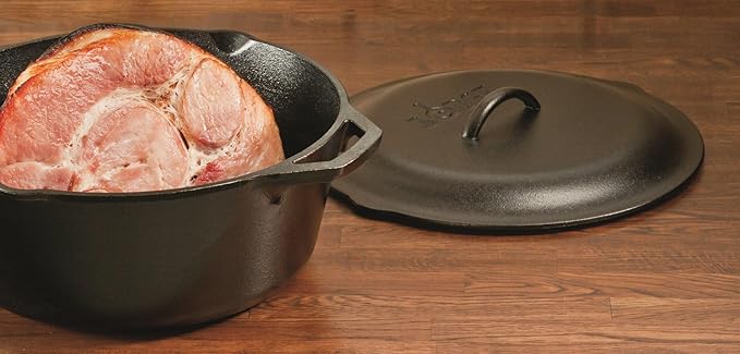 Lodge 7-Quart Cast Iron Dutch Oven – Made in USA, Pre-Seasoned, PFAS-Free & Non-Toxic, Heat-Treated, Induction Compatible, Self-Basting Lid, Durable Multi-Use Cooking Pot for Oven to Table