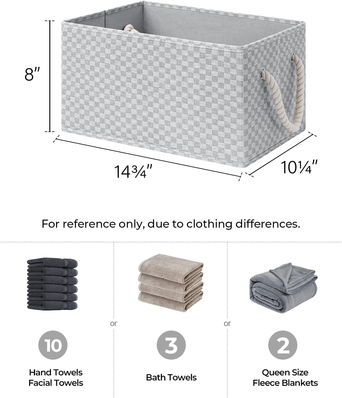 StorageWorks Storage Baskets for Shelves, Foldable Fabric Closet Storage Bins with Handles, Fabric Storage Bins Clothes Organizer, Gray Check, 3-Pack, Large