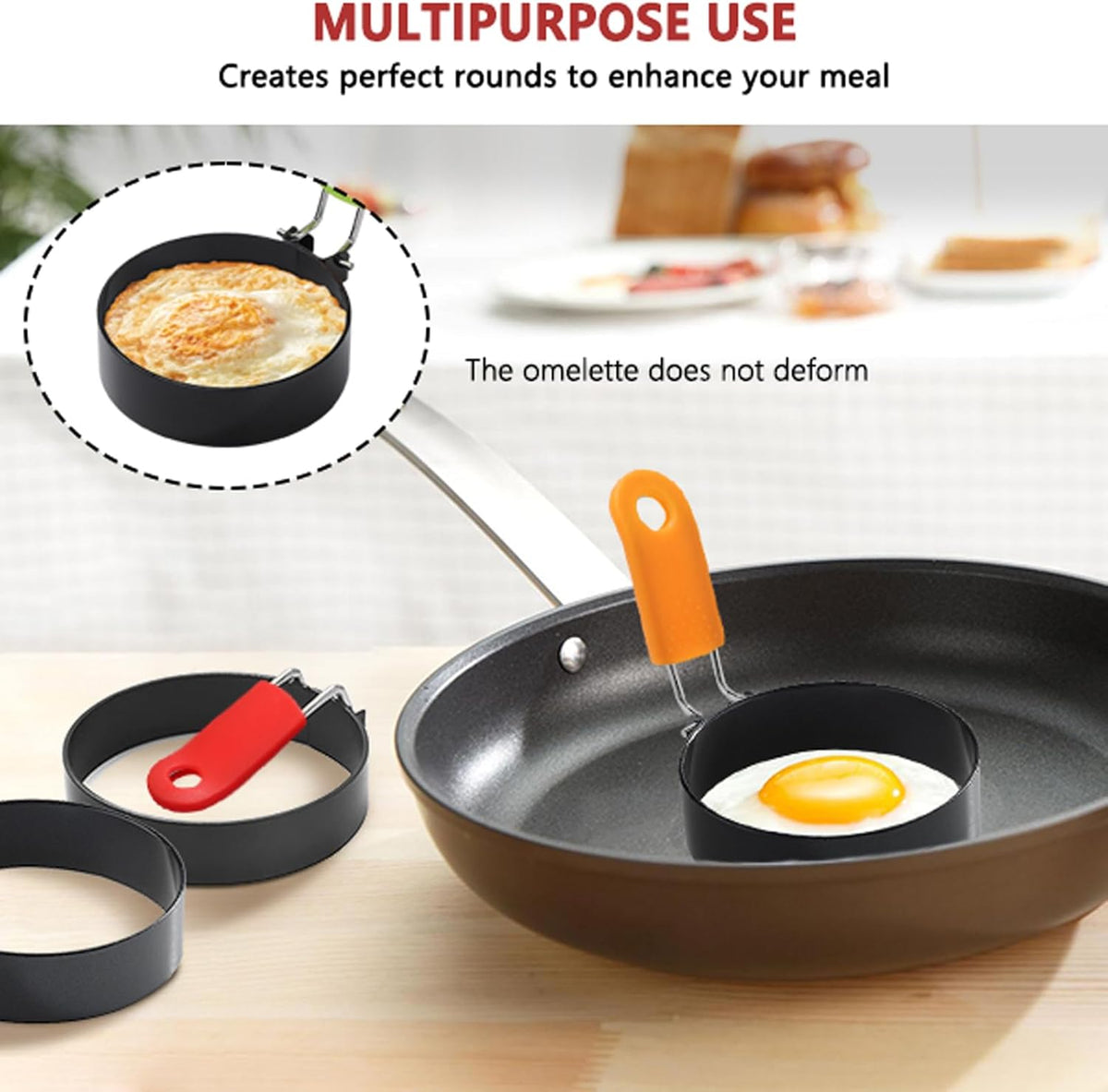 Nonstick Egg Ring Stainless Steel Egg Cooking Ring with Anti-scald Handle Pancake Mold for Breakfast Sandwiches Egg Muffins,4Pcs (Style01)