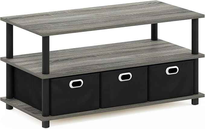 FURINNO Turn-N-Tube Coffee Table, 31.22D x 15.5W x 15.8H in, French Oak Grey/Black/Black