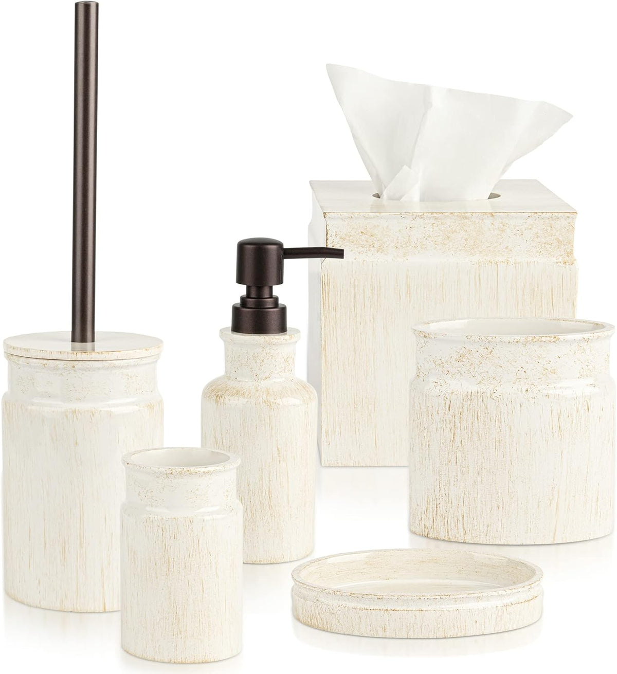Creative Scents Rustic Luxe Bathroom Accessory Set - 6 Piece Modern Bathroom Sets Accessories Features: Toilet Brush and Holder, Tissue Cover, Soap Dispenser, Toothbrush Holder, Soap Dish & Tumbler