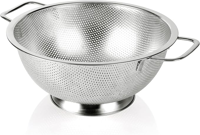 Colander Stainless Steel 5-Quart, Strainer for Kitchen Food, Dishwasher Safe