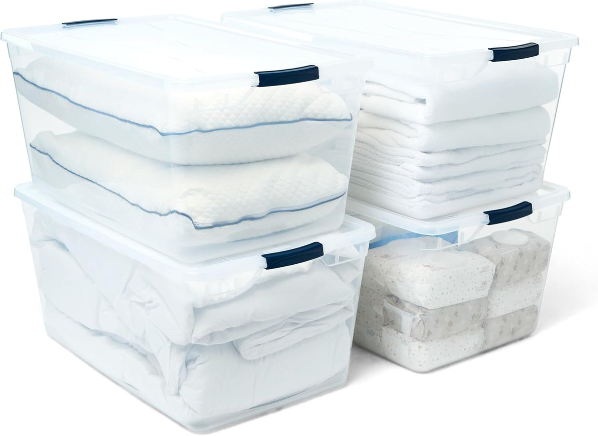 Rubbermaid Cleverstore 95 Qt Clear Storage Bins with Lids, 4-Pack, Stackable, BPA-Free, Made in USA
