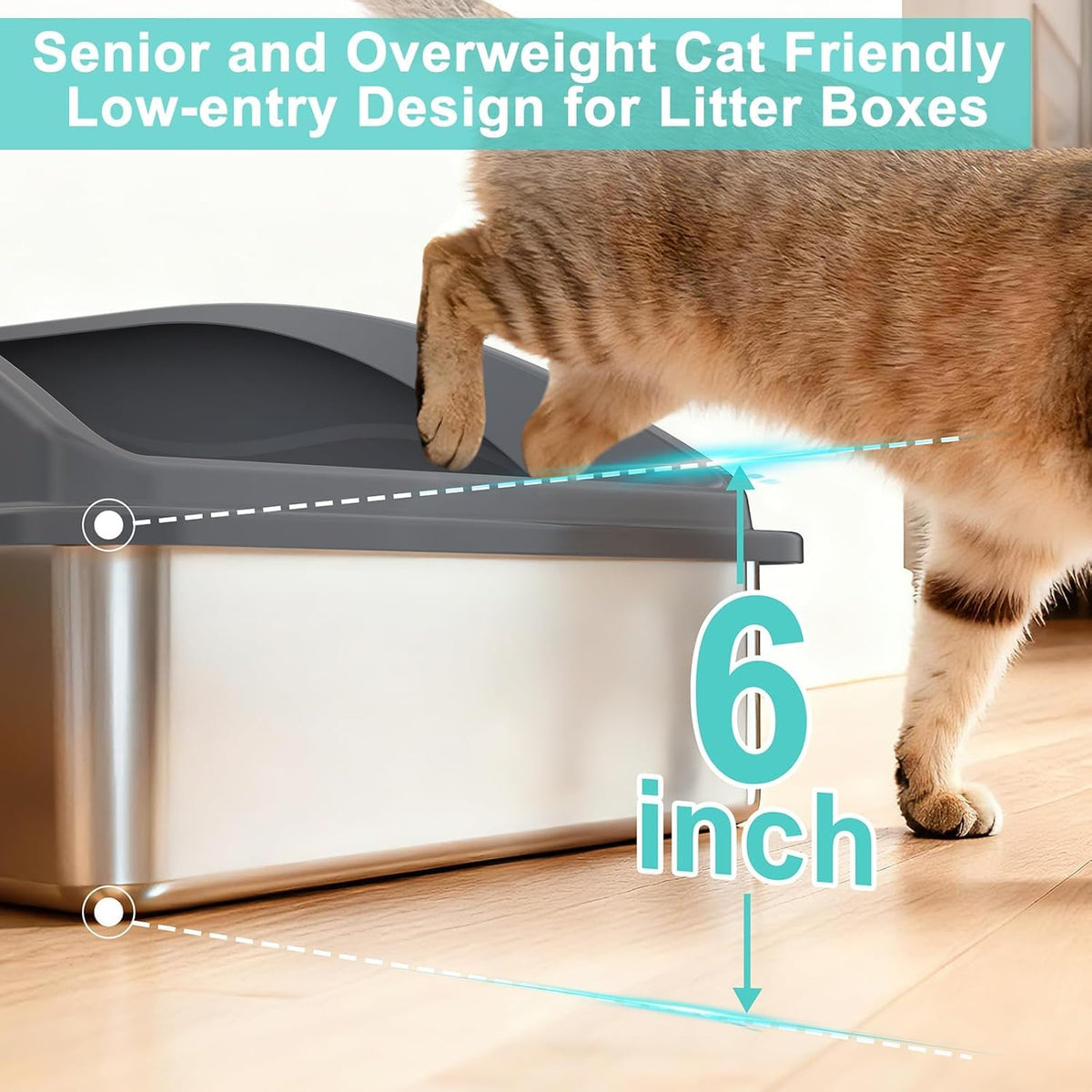 2 Pack Stainless Steel Litter Box | XL Enclosed Cat Litter Boxes with Lid for Big Cats and Multi-Cats | High Sided, Anti-Urine Leakage | Non-Stick Bottom（Dark Gray）