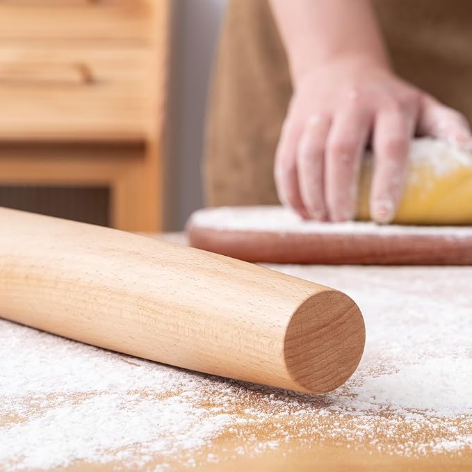 AISOSO French Rolling Pin, 15.75 Inches Wood Rolling Pins for Baking, Extra Long Classic Wooden Dough Roller for Fondant Pizza Pie Crust Cookie Pastry, Kitchen Baking Essentials, Light Yellow