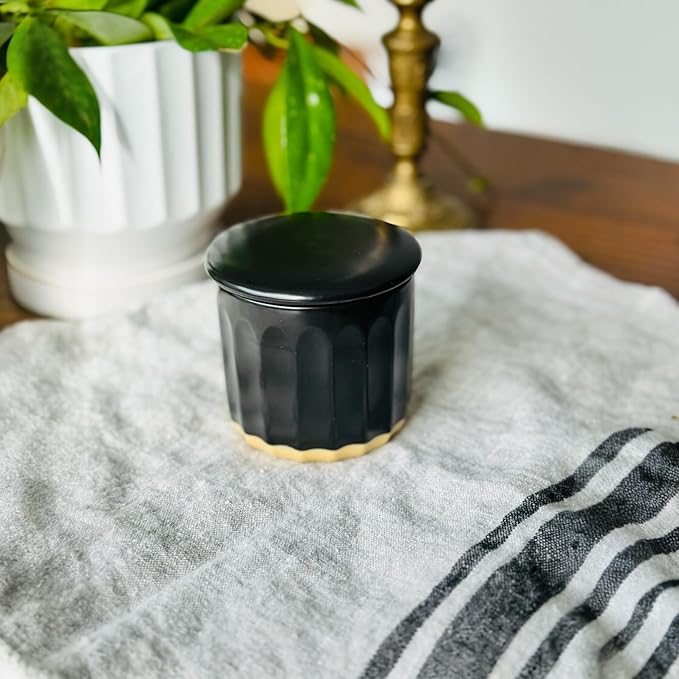 BLAKE 'N' GREY Culinary Elegance: Black Fluted Ceramic French Butter Keeper – A Stylish Touch to Preserve and Serve Perfectly Spreadable Butter