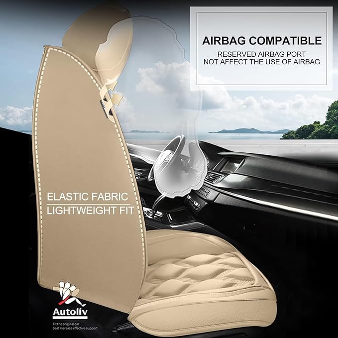 AOMSAZTO Front Seat Covers Fit for Hyundai Elantra 2017-2026 Waterproof Faux Leather Car Seat Cover Compatible with Airbag(2PCS Front, Beige)