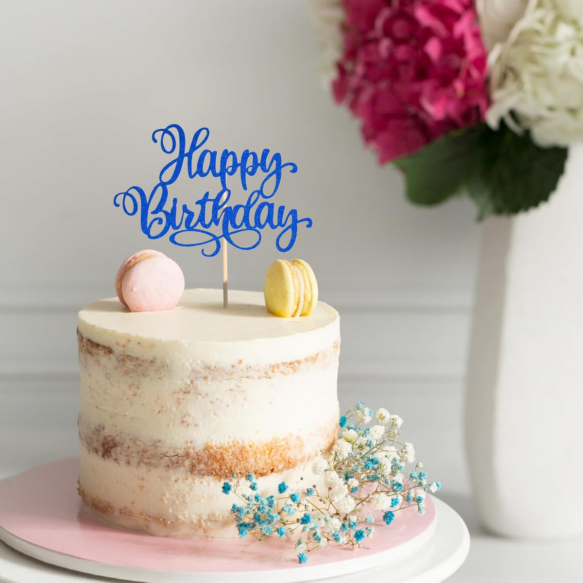 Happy Birthday Cake Toppers 9 Inch Glitter Happy Birthday Cake Pick for Birthday Anniversary Theme Party Cake Decorations Supplies - Dark Blue