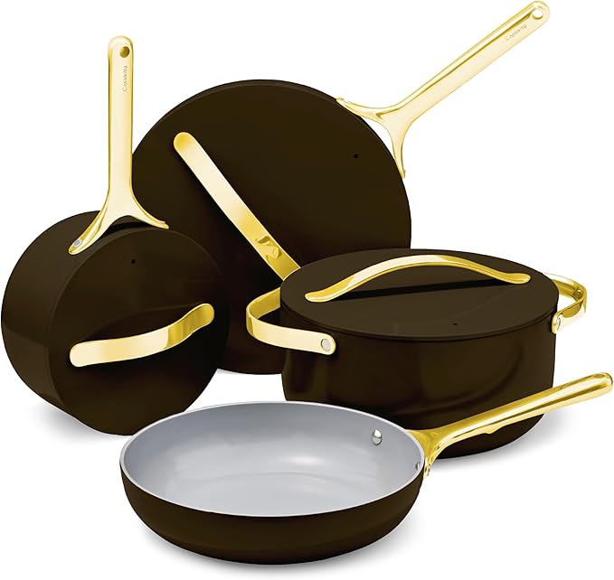 Caraway Non-stick Ceramic Cookware Set (12 Piece) Pots, Pans, Lids and Kitchen Storage - PFAS & PFOA Free - Oven Safe Pan Set & Compatible with All Stovetops - Black