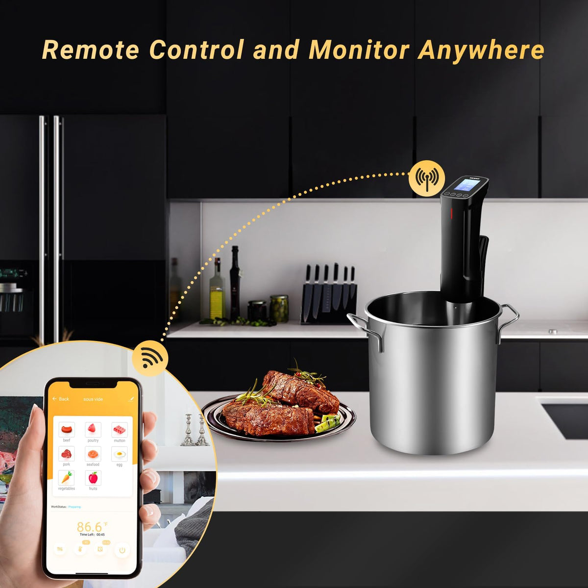 NKBIRD WIFI Sous Vide Cooker ISV-100W, 1000 Watts Fast-Heating W/Free APP,Sous Vide Machine Immersion Circulator w/ 14 Free Preset Recipes, Thermal Immersion w/Smart Timer, Calibration Function