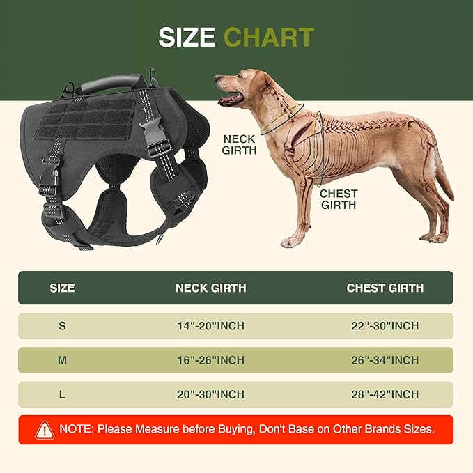Tactical Dog Harness with Reflective Material, Adjustable Heavy-Duty No Pull Harness, Tear-Resistant Dog Tactical Vest with Handle, Breathable Outdoor Gear for Training, Hiking, Walking, Black S