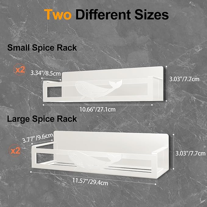 Magnetic Spice Rack for Refrigerator, 4-Pack Metal Seasoning Organizer for Kitchen Storage Organization, Space Saving Magnetic Shelf for Fridge, Pantry, Laundry Room, White