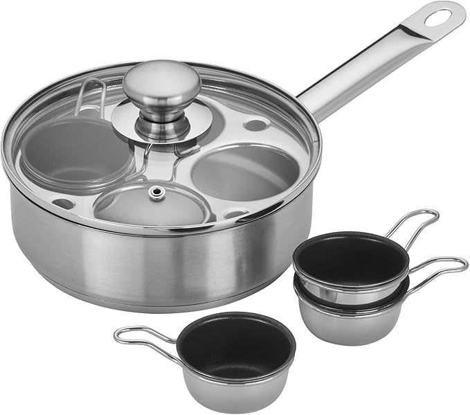 Demeyere Resto 18/10 Stainless Steel Stovetop Egg Poacher Set, 4 Removable Cups, Induction Compatible, Dishwasher Safe