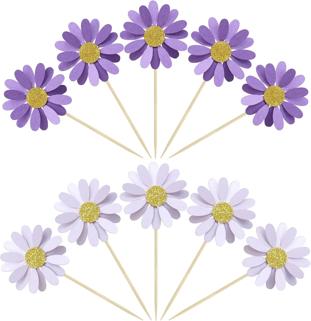 Ephlyn 24Pcs Purple Daisy Cupcake Toppers Flower Cake Toppers Daisy Cake Decorations Chrysanthemum Cupcake Toppers Spring Daisy Flower Cake Picks for Birthday Wedding Supplies