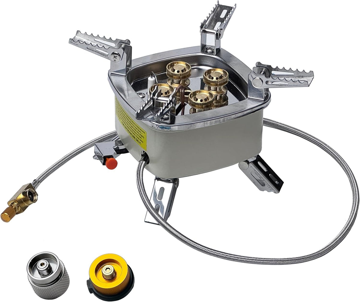 Charcoal Starter Gas Burner – 12,800W High Heat Mini Stove with 4 Heads – For Chimneys to Light Binchotan & BBQ Charcoal – Portable Propane/Butane Camping Stove with Piezo Ignition