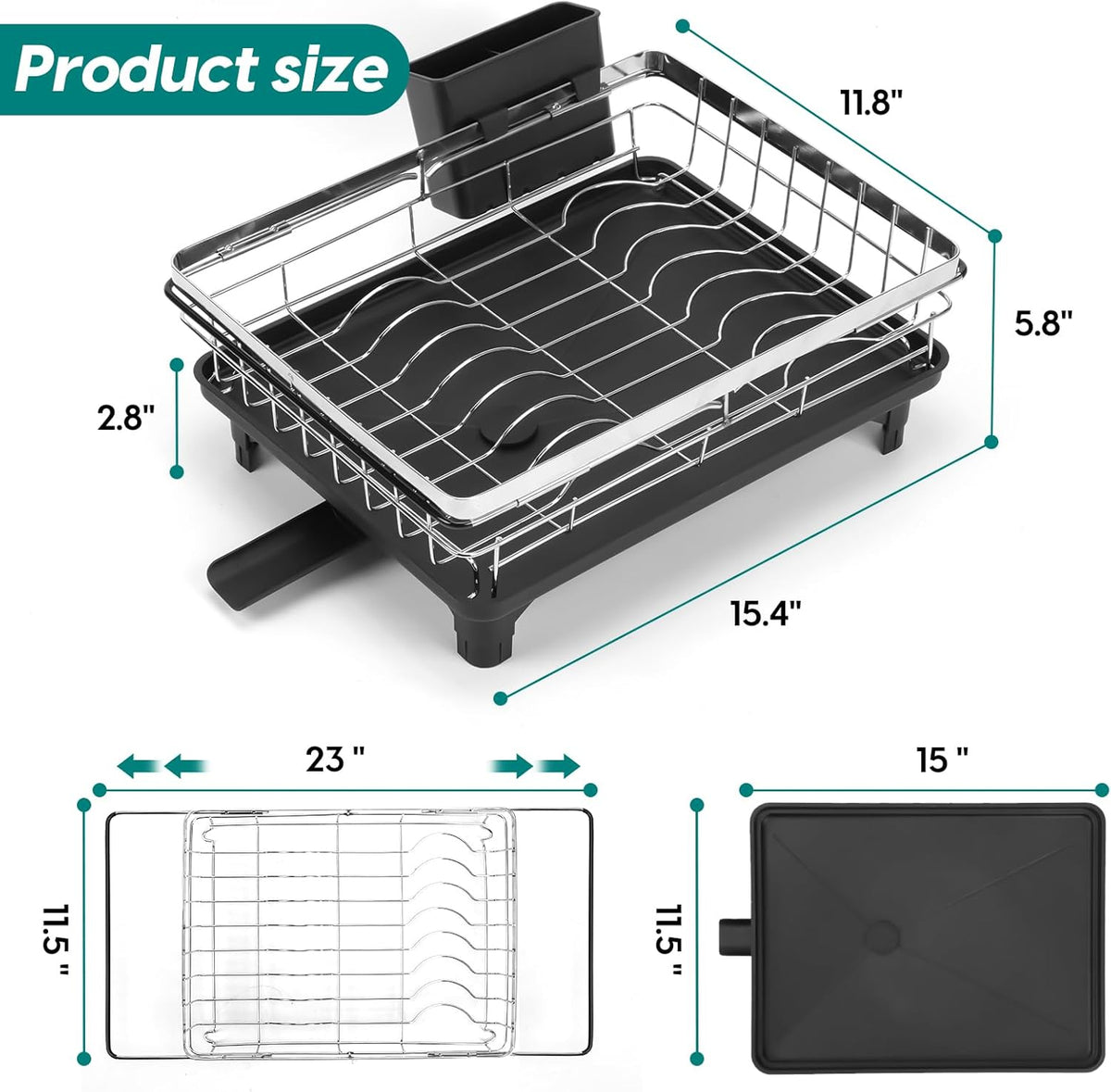 MERRYBOX Sink Dish Drying Rack, Expandable Stainless Steel Dish Drying Rack in Sink/Over The Sink with Large Cutlery Holder for Kitchen Counter(Adjustable 15.4" to 23" cm)