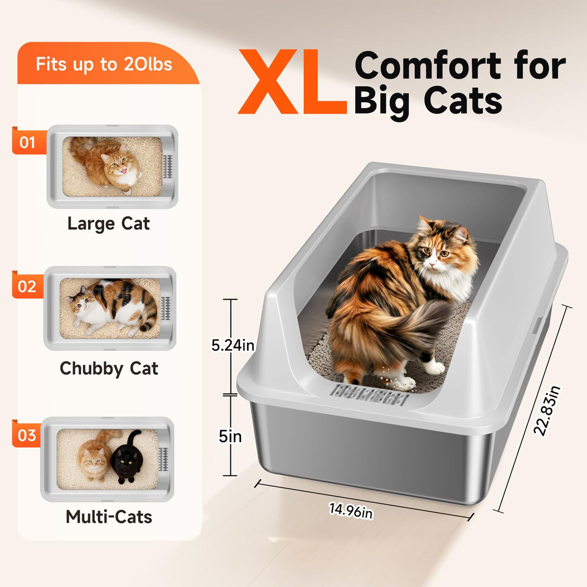 Tevila 2 Pack XL Stainless Steel Litter Box with High Sides for Large Cat