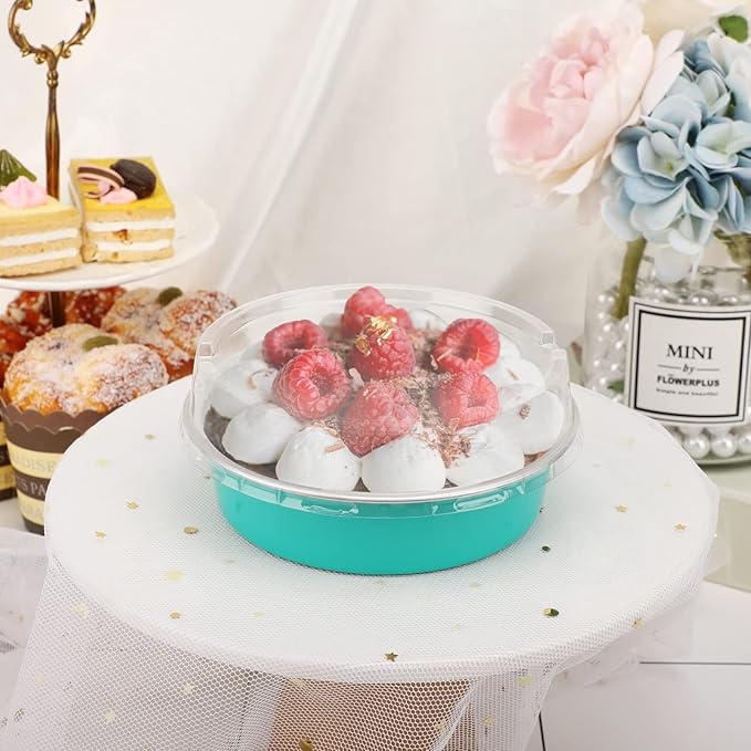 Beasea Mini Pie Pans with Lids, 4 Inch 100 Pack Disposable Cake Pans, 8 Oz Elegant Blue Aluminum Pie Pan Tin Round Disposable Tin Tart Pans Mini Cheesecake Pan for Pie Tart Quiche