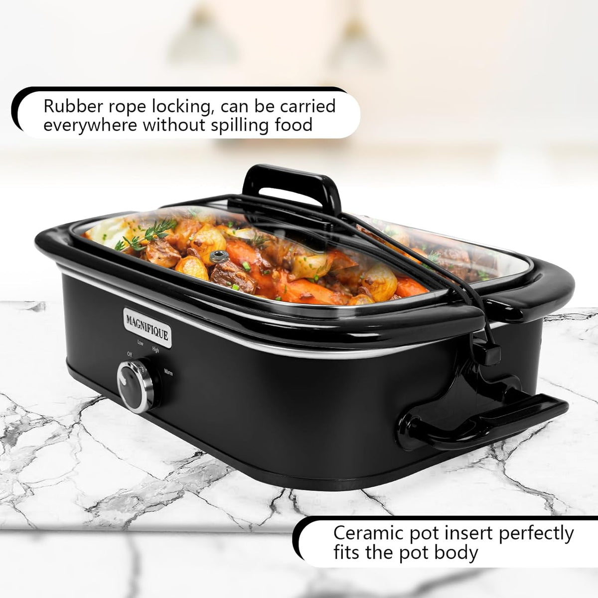4-Quart Slow Cooker with Casserole Manual Warm Setting - Perfect Kitchen Small Appliance for Family Dinners, Dishwasher Safe Crock, Black