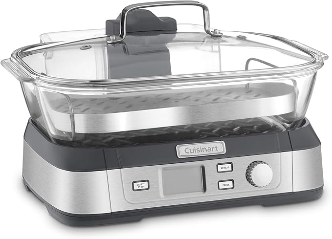 Cuisinart Cookfresh Digital Glass Food Steamer for Cooking, 5-Liter Vegetable Steamer with 5 Pre-Programmed Settings, Keep Warm Function, Audible Alert, Dishwasher-Safe Pot, STM-1000, Stainless Steel