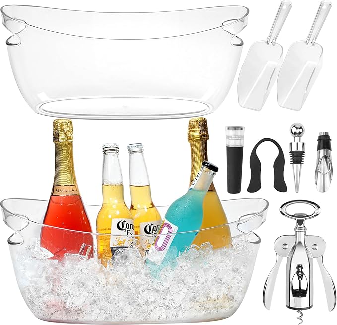 KITHELP 2 PCS Ice Buckets for Parties, 5.5L Ice Bucket with Scoops and Metal Wine Bottle Opener, Mimosa Bar Supplies Beverage Tub for Champagne, Beer, Cocktail