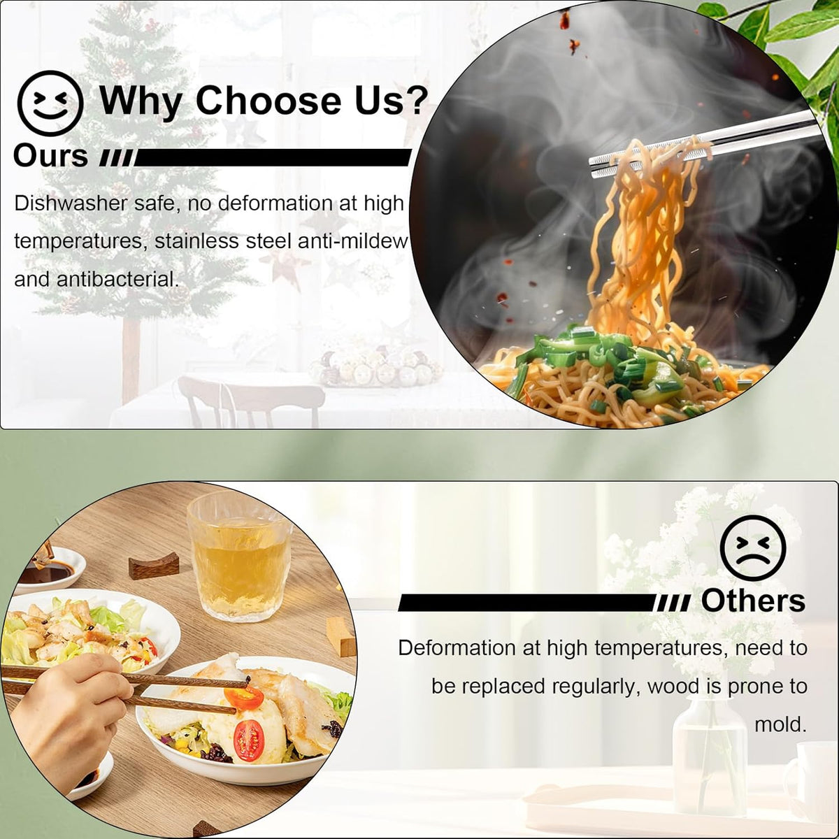 Metal Chopsticks Reusable 2 Pairs: Stainless Chopstick with Two Holders Set ,Dishwasher Safe,Non-Slip,Gift Box Packaging,Laser Engraved,Japanese Chinese Korean Chop Sticks for Cooking Eating