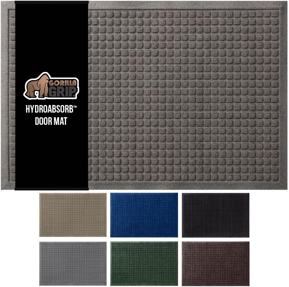 GORILLA GRIP Front Door Mat, 47x35, Indoor Outdoor Ultra Absorbent HydroAbsorb Doormat, Absorbs Up to 6 Cups of Water, Stain and Fade Resistant, Rubber Backing Doormats, Captures Dirt, Charcoal