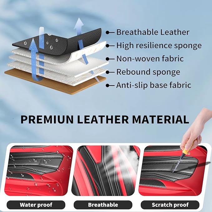 Fit Juke Car Seat Covers Compatible with Nissan Juke 2012-2015 2016 - Full Set Premium Leather， Waterproof Breathable， All-Weather Seat Cushion Protecto&Airbag Compatible （Red & Black