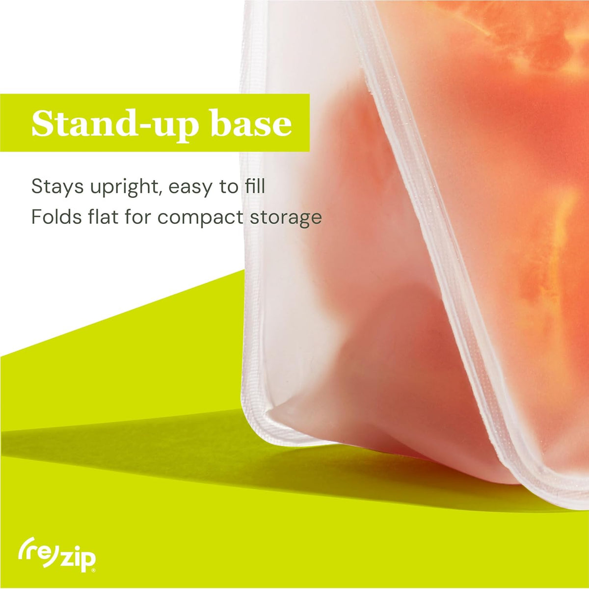(re) zip 3-Piece Stand-Up Reusable Bag Kit | BPA-Free, Food Grade, Leakproof, Freezer and Dishwasher Safe | Quart (1), 2-Cup (1), Snack (1) | Green