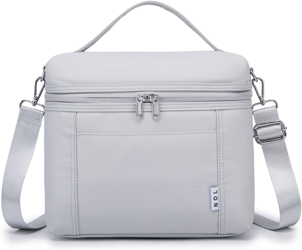 NOL Natural Organic Lifestyle Insulated Lunch Bags for Women Cooler Bag Lightweight Nylon Waterproof Lunch Box For Work (Gray White, Medium(normal))