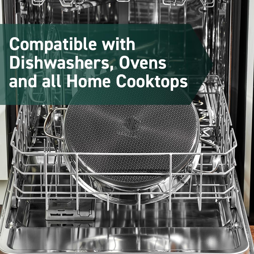 HexClad Hybrid Nonstick 7-Quart Sauté Pan with Tempered Glass Lid, Chicken Fryer, Stay-Cool Handles, Dishwasher-Friendly, Oven-Safe Up to 900°F, Induction Ready, Compatible with All Cooktops