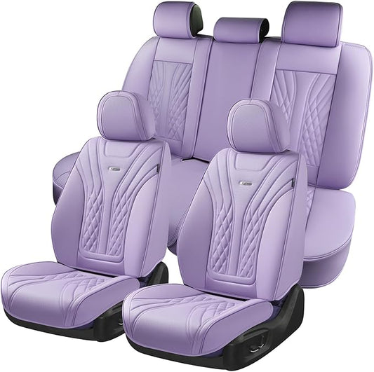 Coverado Car Seat Covers Full Set, 5 Seats Front Seat Cover and Back Seat Covers for Cars, Automotive Seat Covers Leather Waterproof Seat Covers, Car Seat Protectors Universal for Cars Purple
