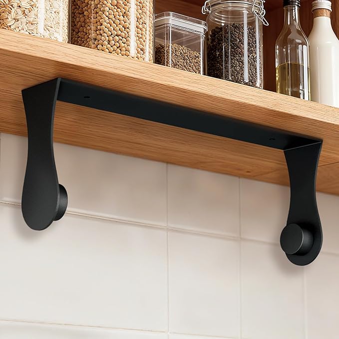 Paper Towel Holder Under Cabinet, Black, Adhesive & Wall Mount, Under Counter Paper Towel Rack for Kitchen and Bathroom, Home and Kitchen Decor