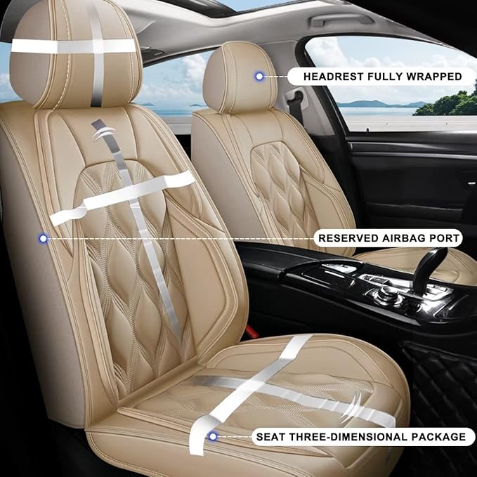 AOMSAZTO Front Seat Covers Fit for Hyundai Elantra 2017-2026 Waterproof Faux Leather Car Seat Cover Compatible with Airbag(2PCS Front, Beige)