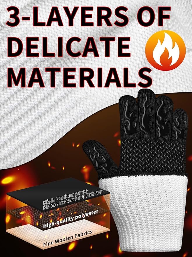BBQ Oven Gloves 1472℉ Heat Resistant Oven Mitts Silicone Non-Slip Cooking Gloves for Barbecue, Grilling, Baking, Welding, Smoker (A Pair) (Black)