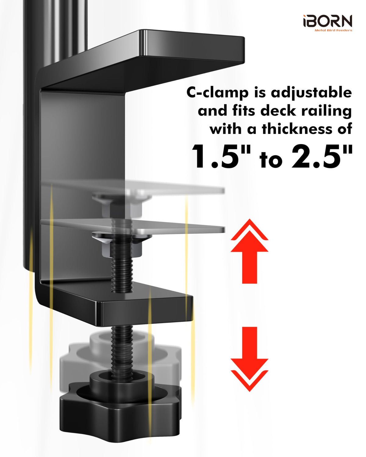 iBorn Bird Feeder Pole for Deck C-Clamp On Railing Mount Camera Bird Feeder Pole 3in1 Compatible Deck Mount Poles for Outdoors Adjustable Bird House Bracket Mount Kit Universal for Smart Feeder