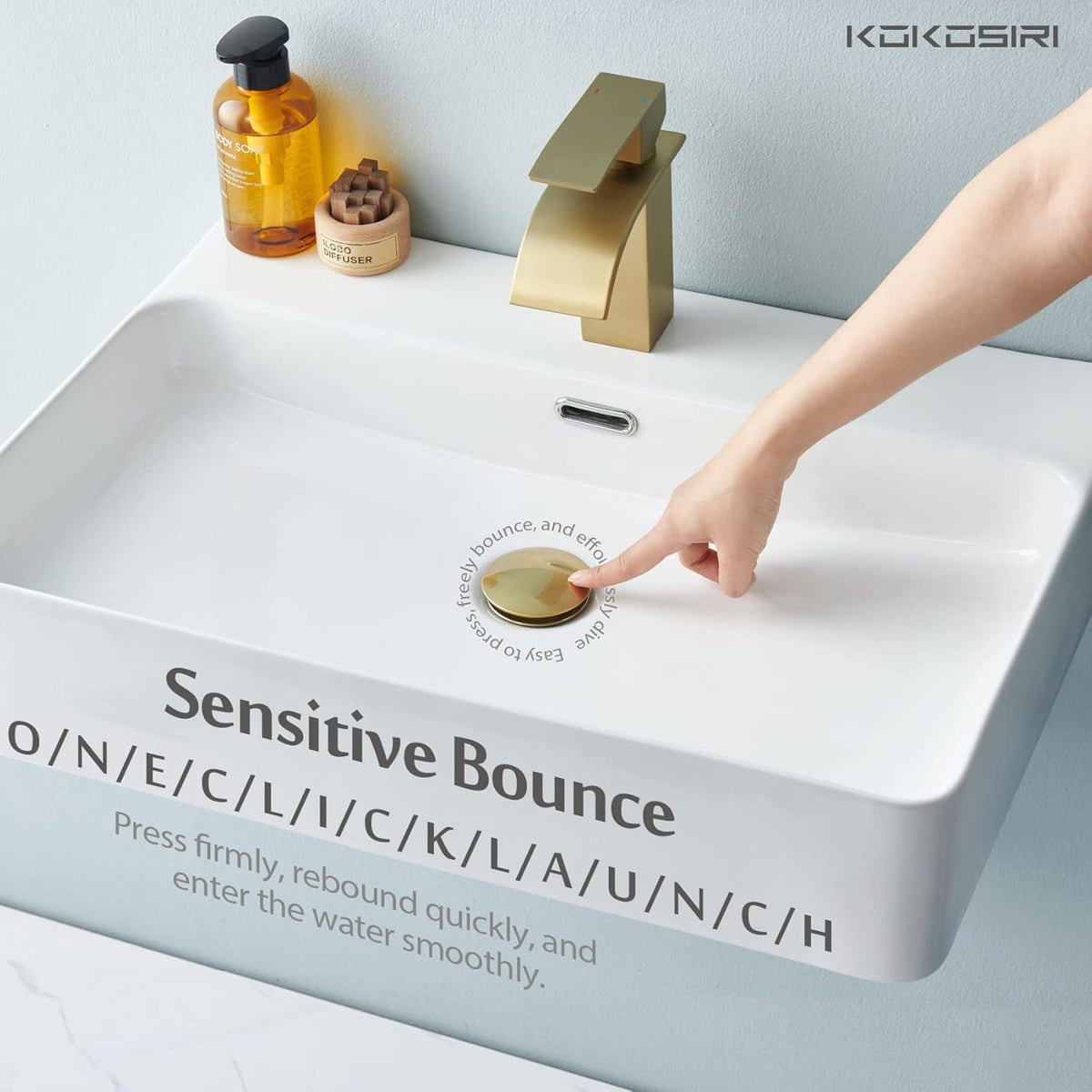 KOKOSIRI Bathroom Sink Drain with Detachable Hair Catcher, Brushed Gold Pop Up Sink Drain with Strainer Basket Anti Clogging for Vanity Vessel Sink with Overflow, C1001BG