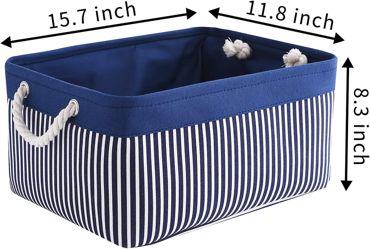 TcaFmac Storage Basket for Organizing - Large 4 Pack Foldable Storage Bins Baskets for Shelves with Ropes, Fabric Storage Cubes for Cloth Toy Gift Kids (Navy & White 16x12x8 inch)